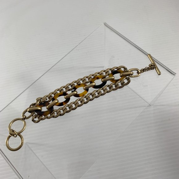 Chloe + Isabel Bracelet Triple Strand Chain Faux Tortoise Shell Gold Tone - Picture 7 of 7